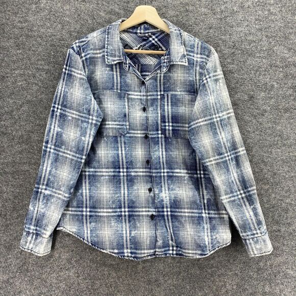 Vanilla Star Tops - Vanilla Star Shirt Women XL Blue Plaid Button Up Collared Long Sleeve Pockets